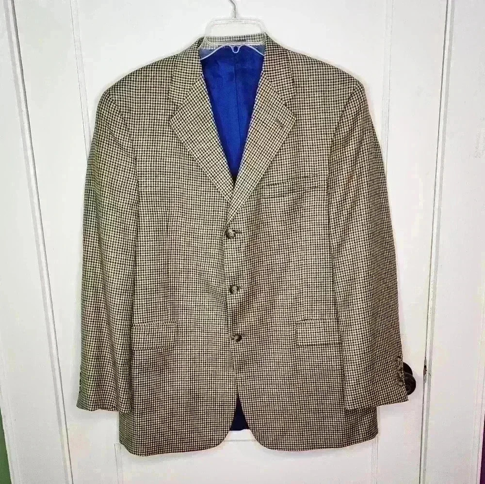 Tommy Hilfiger Sports Coat Size 42R Mens Suit Jacket Blazer Houndstooth Plaid
